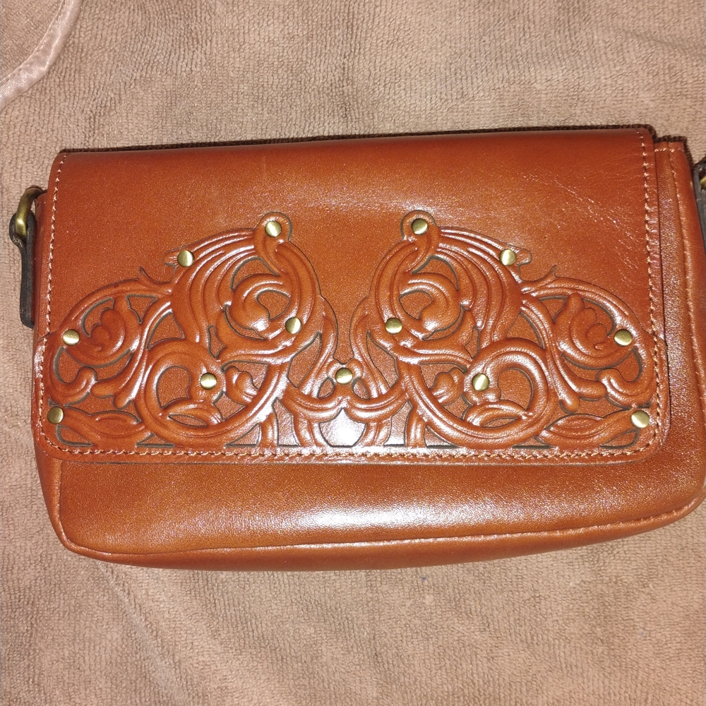 Patricia Nash Lillie Filigree With Studs Crossbody in Tan